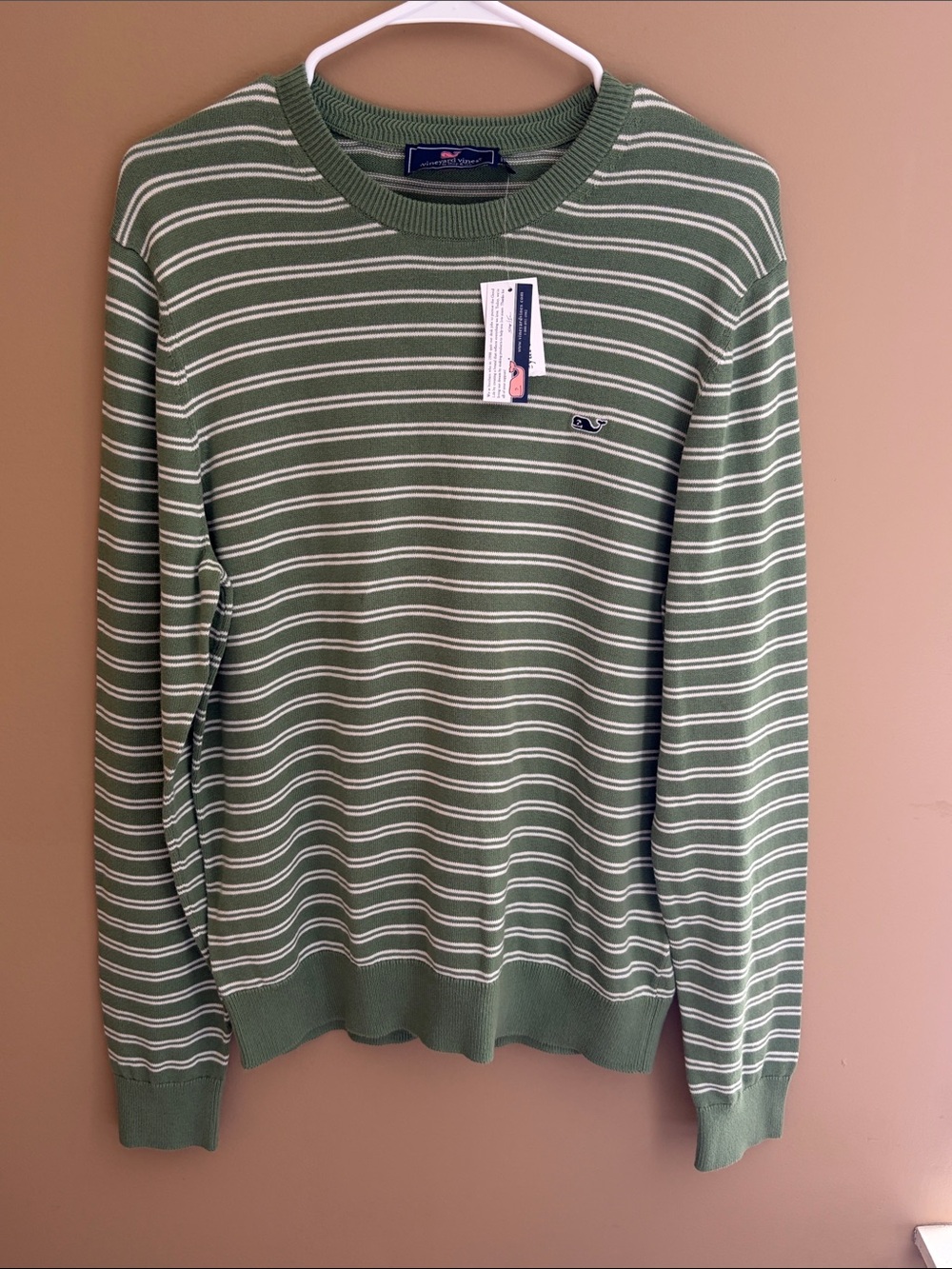 Vineyard Vines Men’s Green White Stripe Crewneck Sweater Small Cotton Preppy NWT